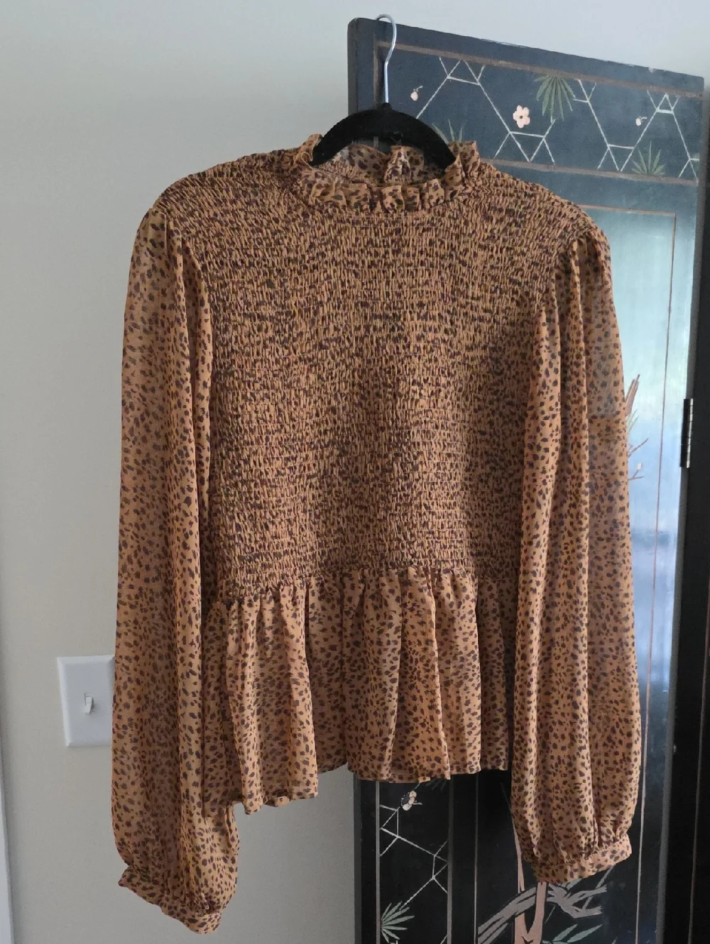 Womens Brown Smocked Peplum Blouse - Brand Unspecified - Picture 1 of 3